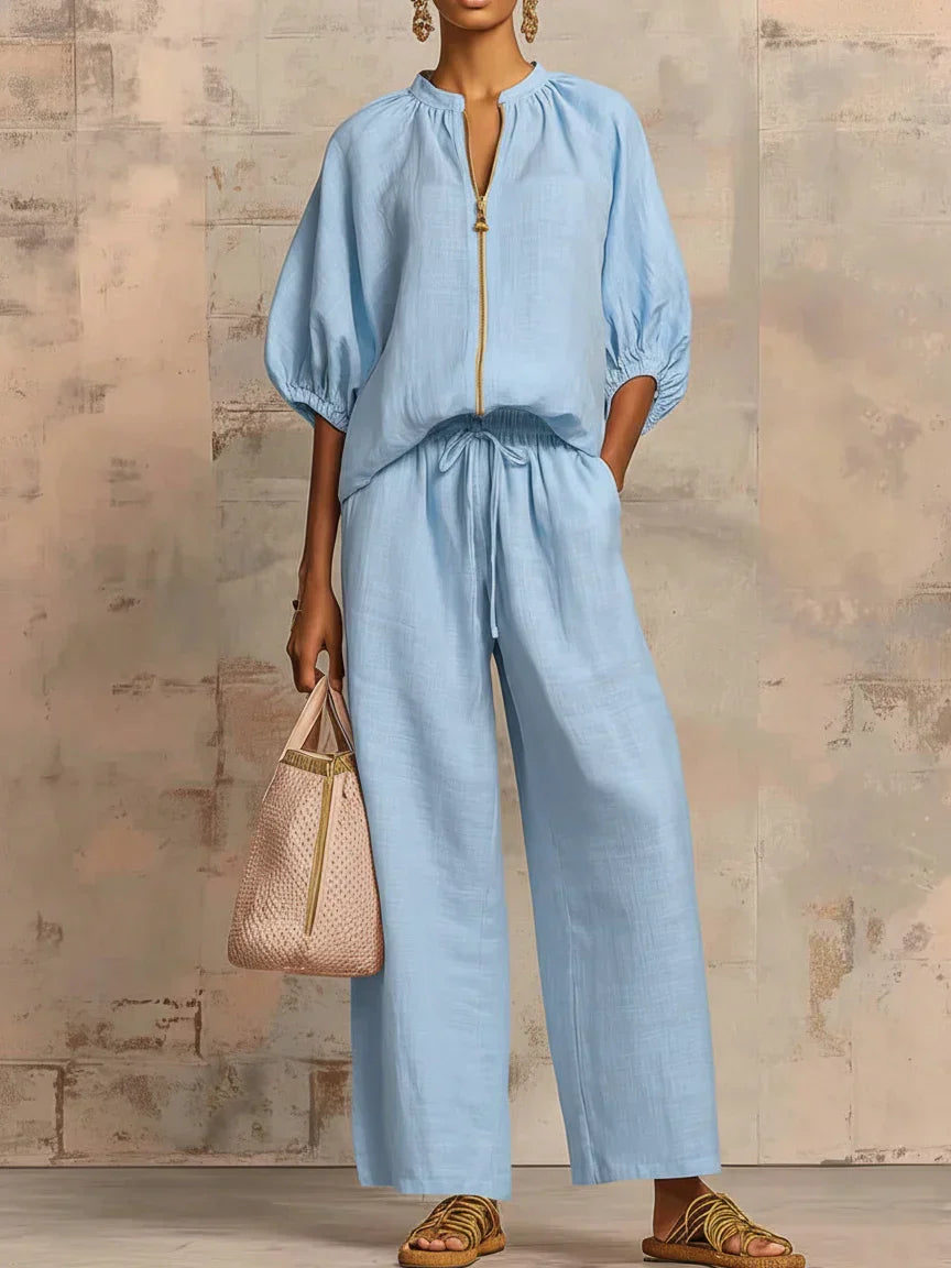 Léa | Twee-delige set: Casual shirt en wijde broek